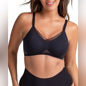 Honeylove Crossover Bra Wireless Seamless Mesh Size XL Black EUC